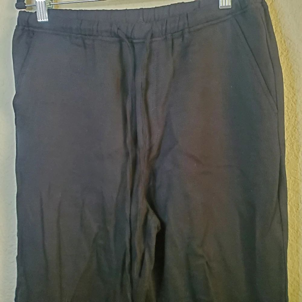 Zara Black Light Flowy Comfort Drawstring Pants XS Faux Linen Blend Sheer Casual
